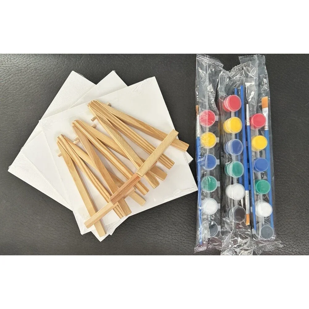 6 Sets Mini Acrylic Paint Kit - 6x6in Mini Canvas with Easel And Acrylic Paint